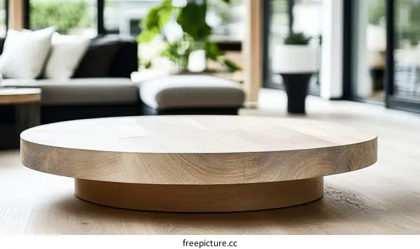 Modern Wooden Round Coffee Table in a Modern Living Room