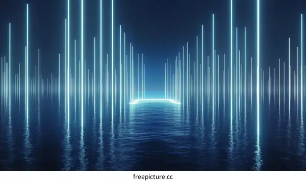 Abstract Neon Light  Water Reflection  Digital Art