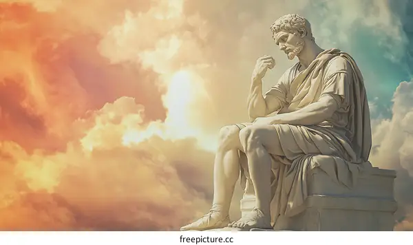 Thinking Man Sculpture Against Cloudy Sky