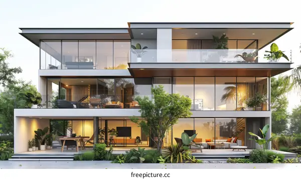 Modern Minimalist House with Open Floor Plan and Large Windows