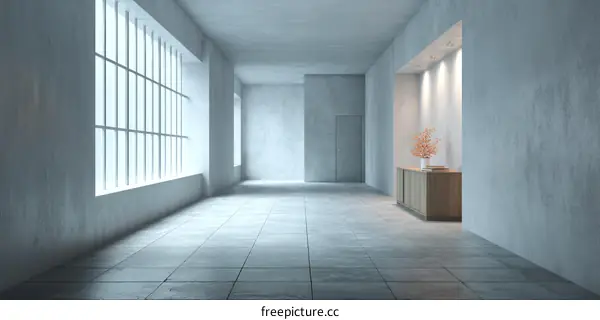 Modern Concrete Corridor with Large Windows