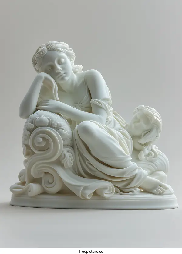 White Marble Sculpture of Two Women