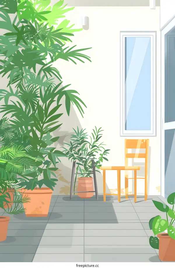 Green Plants on Patio with Chair and Window