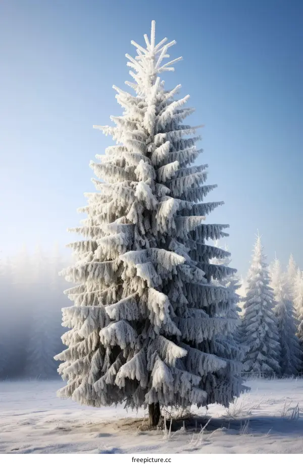 A Solitary Spruce Tree Stands in a Snowy Field