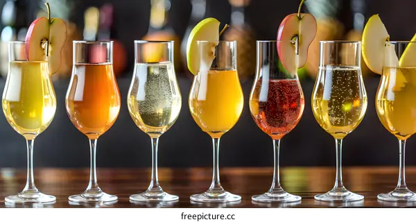 Apple Cider Cocktails in Glasses on Bar Counter