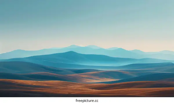 Sweeping Landscape with Tranquil Azure Peaks and Rolling Field