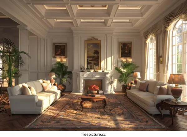 Luxury Living Room Interior Design with Fireplace