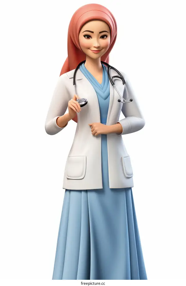 A Female Doctor in a Hijab Using a Stethoscope