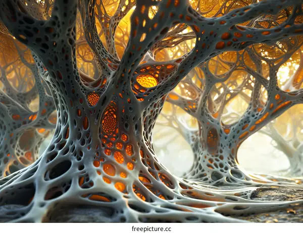 Ethereal Alien Trees in an Enchanted Forest