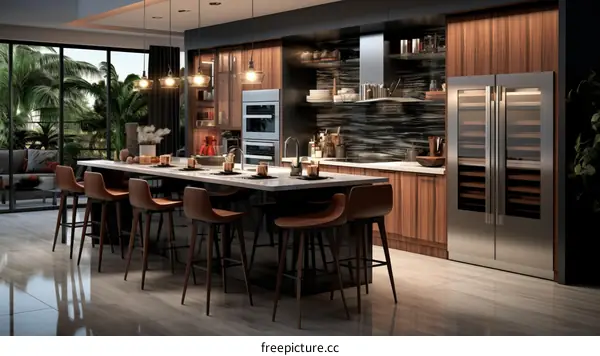 Modern Kitchen with Large Island and Stainless Steel Appliances