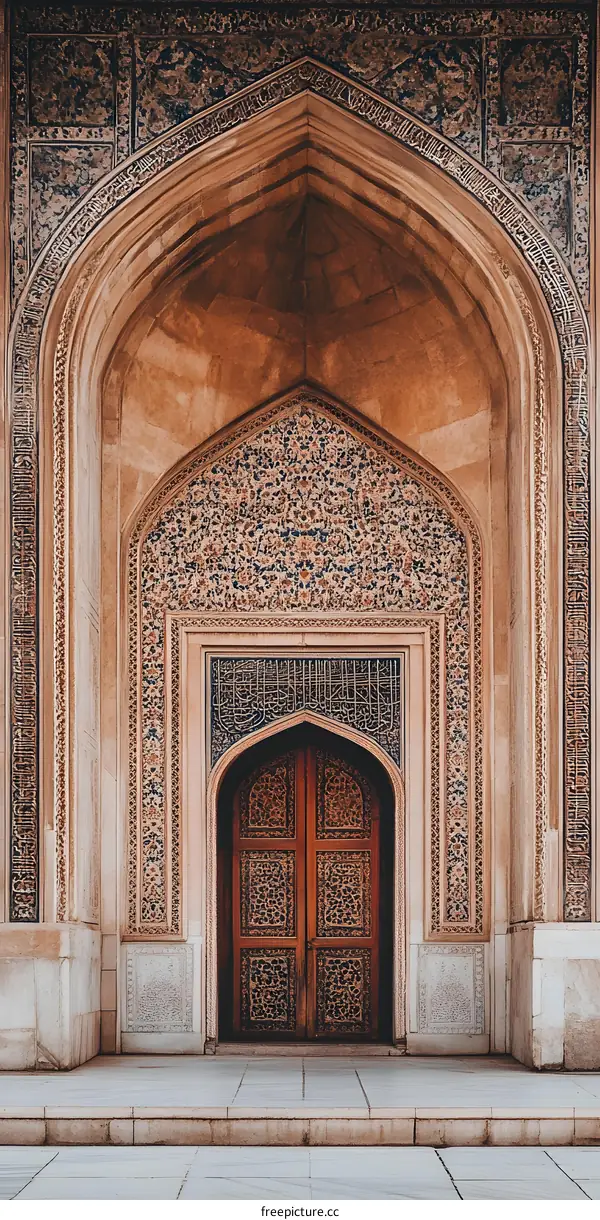 Ornate Doorway with Intricate Carvings and Islamic Architecture