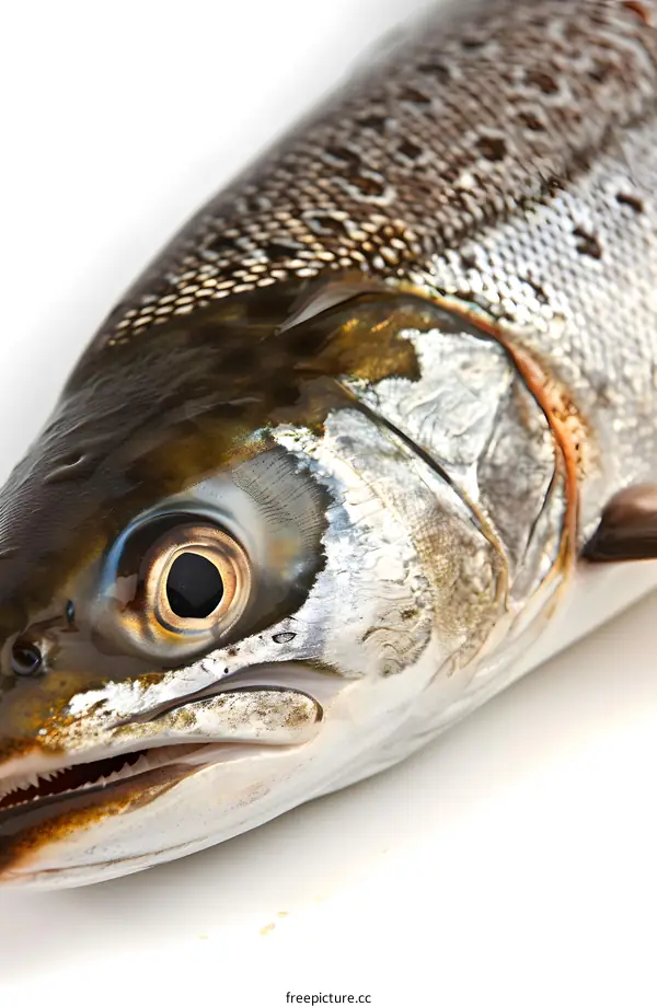 Closeup of Fish Head on White Background