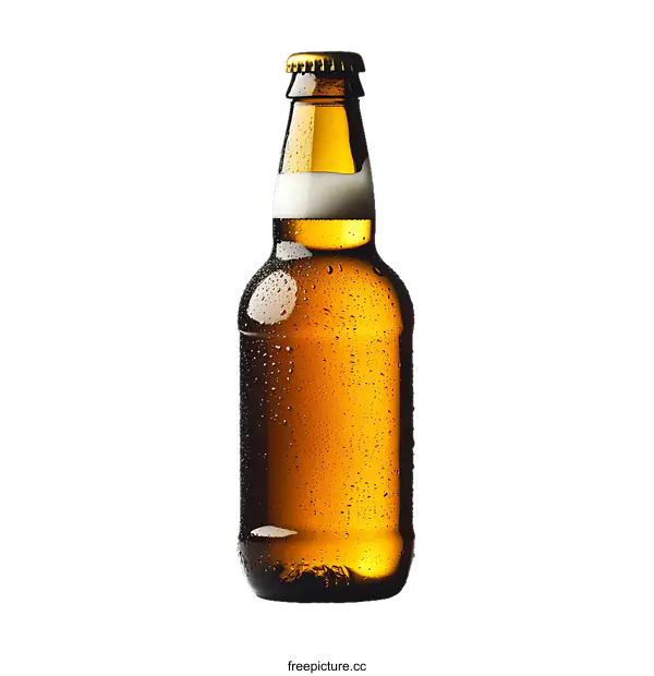 [Transparent Background PNG]Closeup of a Cold Beer Bottle