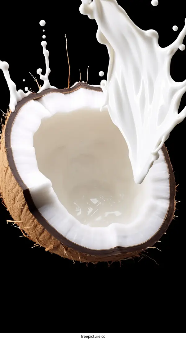 Coconut Milk Splashing Out of a Coconut