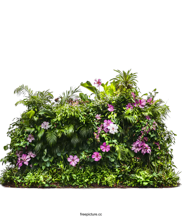 [Transparent Background PNG]Tropical Plants with Pink Flowers Isolated on White Background