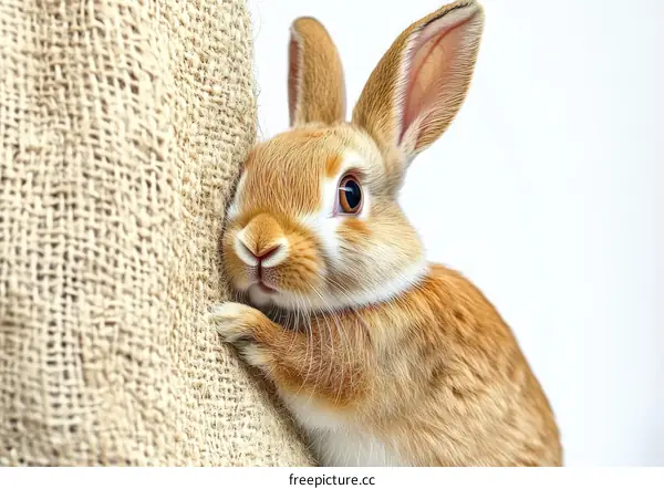 Adorable Baby Bunny Close Up Against Burlap