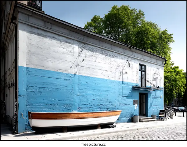 Colorful European Building with a Small Boat