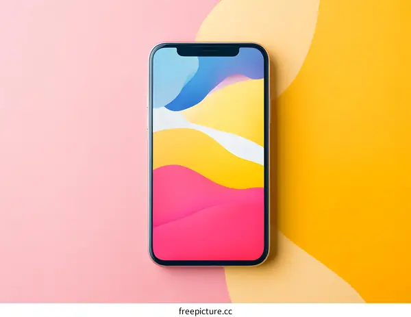 Modern Smartphone Laying on a Pink and Yellow Background