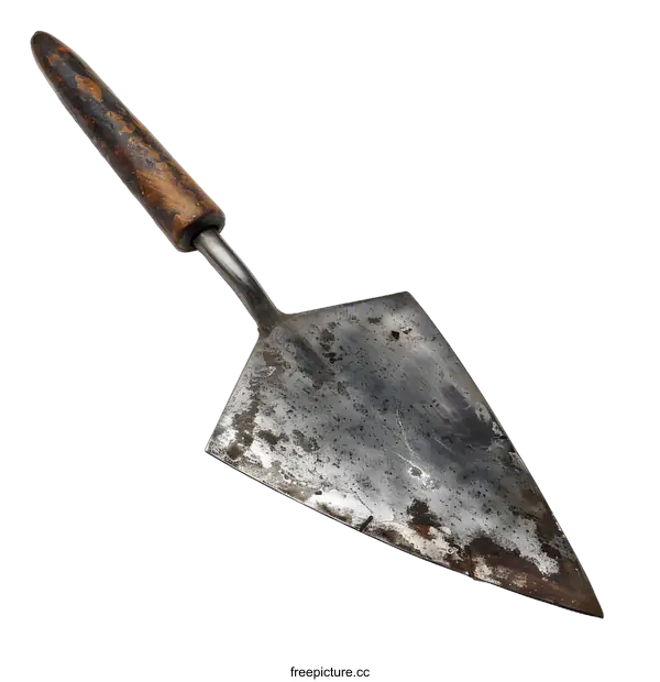 [Transparent Background PNG]Vintage Rusty Trowel with Wooden Handle Isolated on White Background