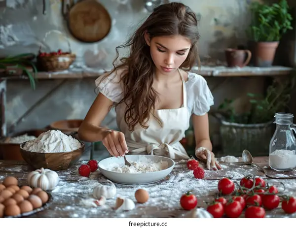 Smiling Woman Cooking in the Kitchen