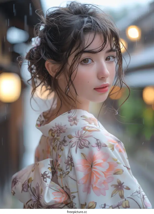 Asian Woman in Traditional Japanese Kimono