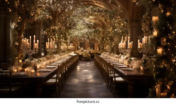 Grand Banquet Table Setting in a Luxurious Hall