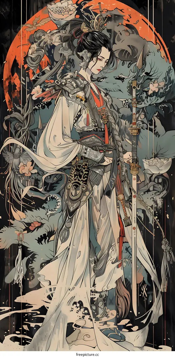 Japanese Style Warrior Woman Illustration