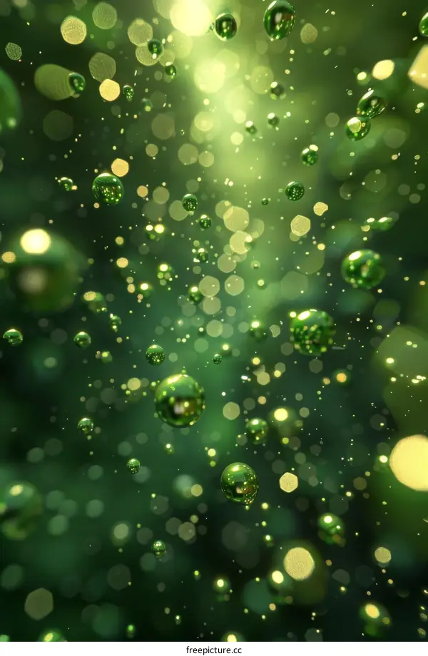 Green bubbles floating in a green background with a spotlight