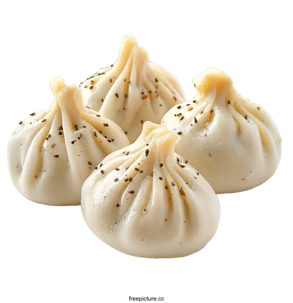 [Transparent Background PNG]Four Khinkali dumplings with black pepper