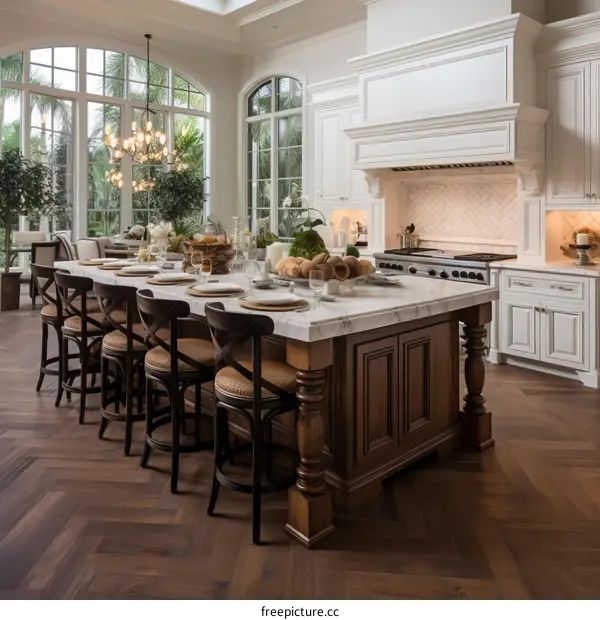 Modern Kitchen with Large Windows and Designer Features