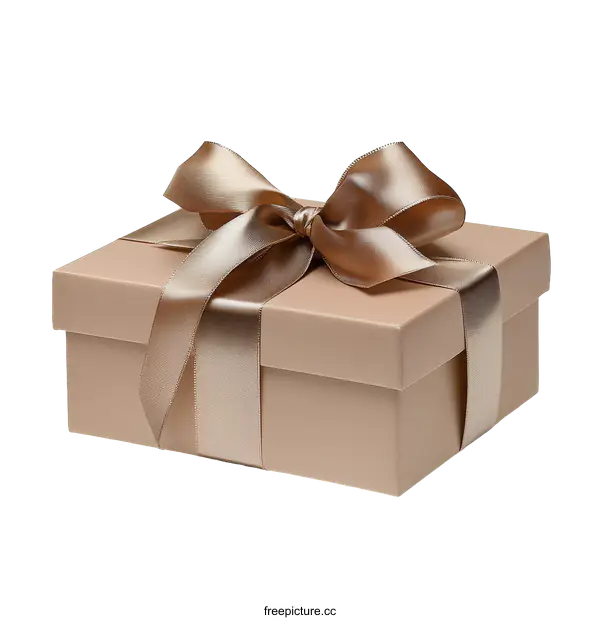 [Transparent Background PNG]Beige Gift Box with Satin Ribbon