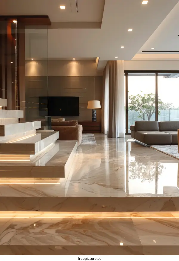 Modern Minimalist Villa Interior Design: Open Plan Living Room