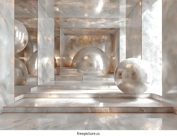 Modern Marble Interior Design with Floating Spheres