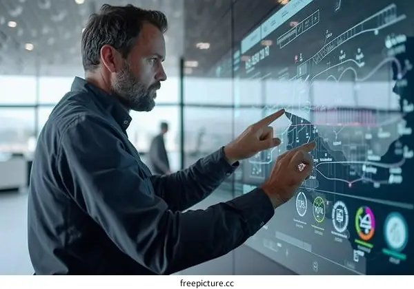 Businessman analyzing data on digital screen
