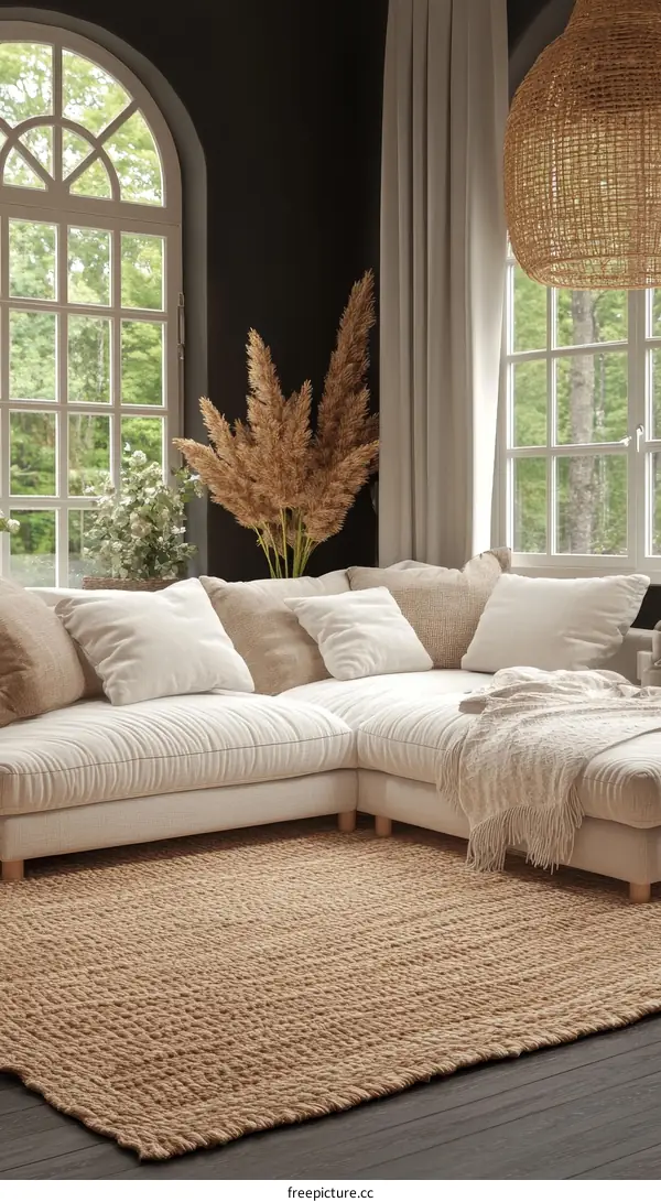 Modern Farmhouse Living Room with Beige Rug