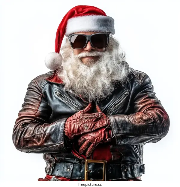 Santa Claus in a Stylish Leather Jacket