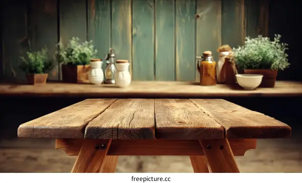 Rustic Wooden Table Top with Vintage Decor