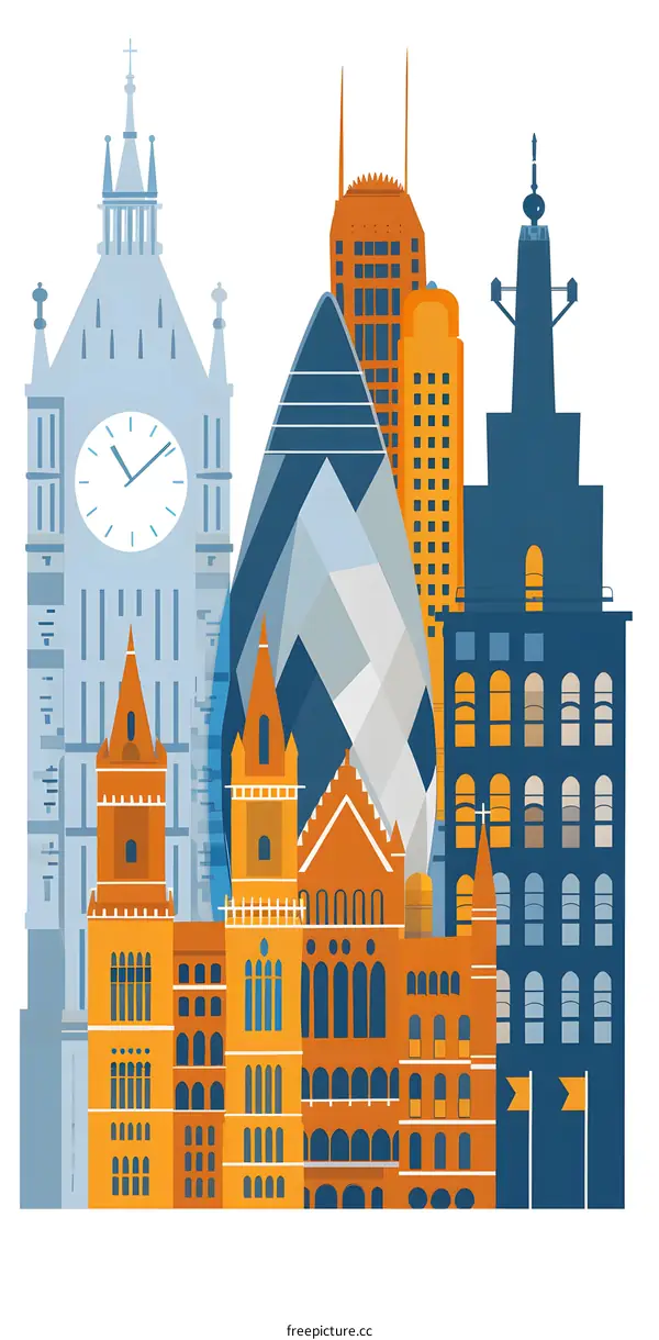 London Cityscape Illustration with Famous Landmarks