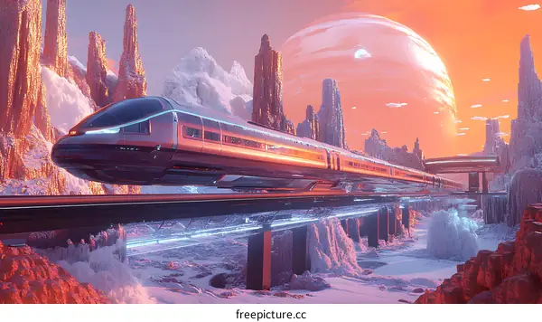 Futuristic Train on a Martian Landscape