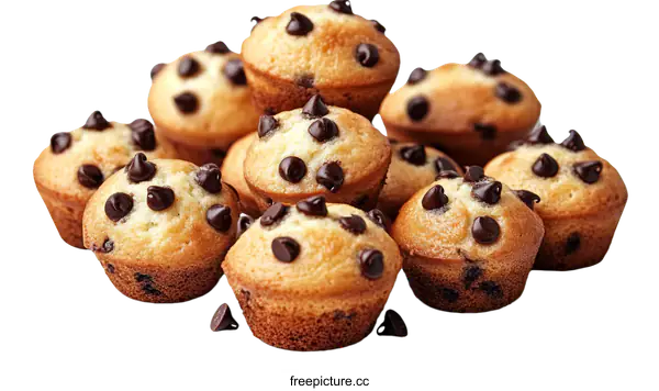[Transparent Background PNG]Delicious Chocolate Chip Muffins Close Up