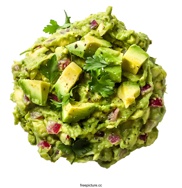 [Transparent Background PNG]Top View of Fresh Guacamole Dish