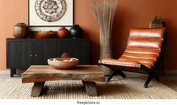Modern Rustic Living Room with Leather Chair