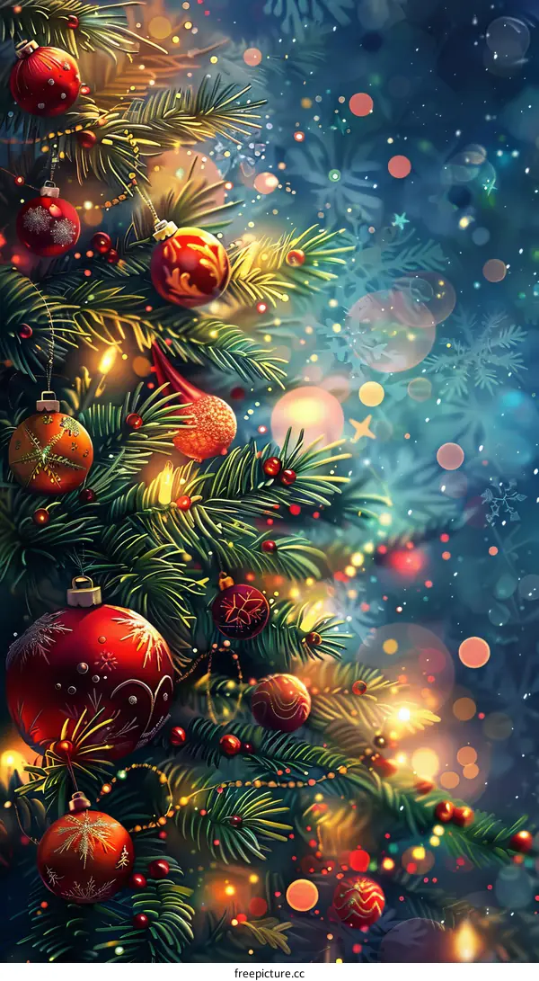 Christmas Tree Decorated with Multicolored Lights