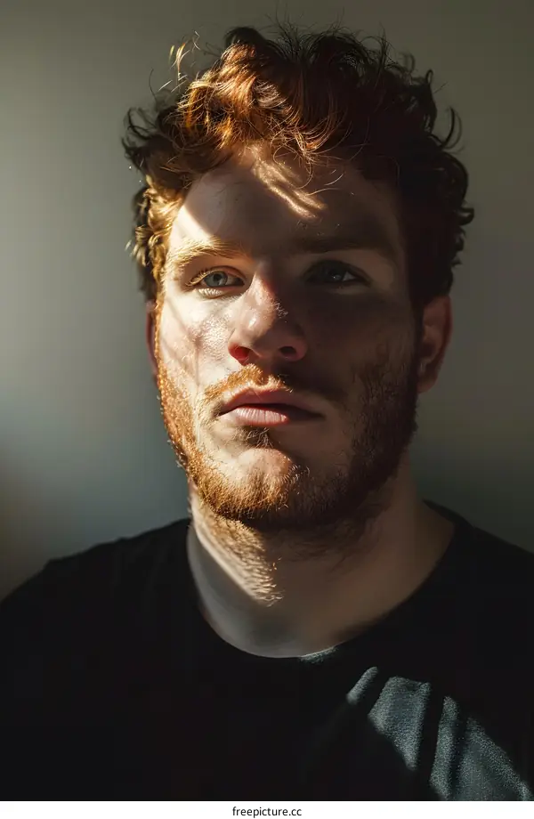 Portrait of a Man with Red Hair and a Beard Looking Away