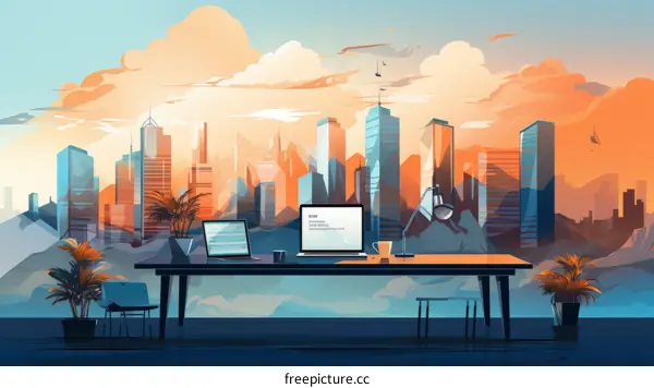 Cityscape Desk Illustration