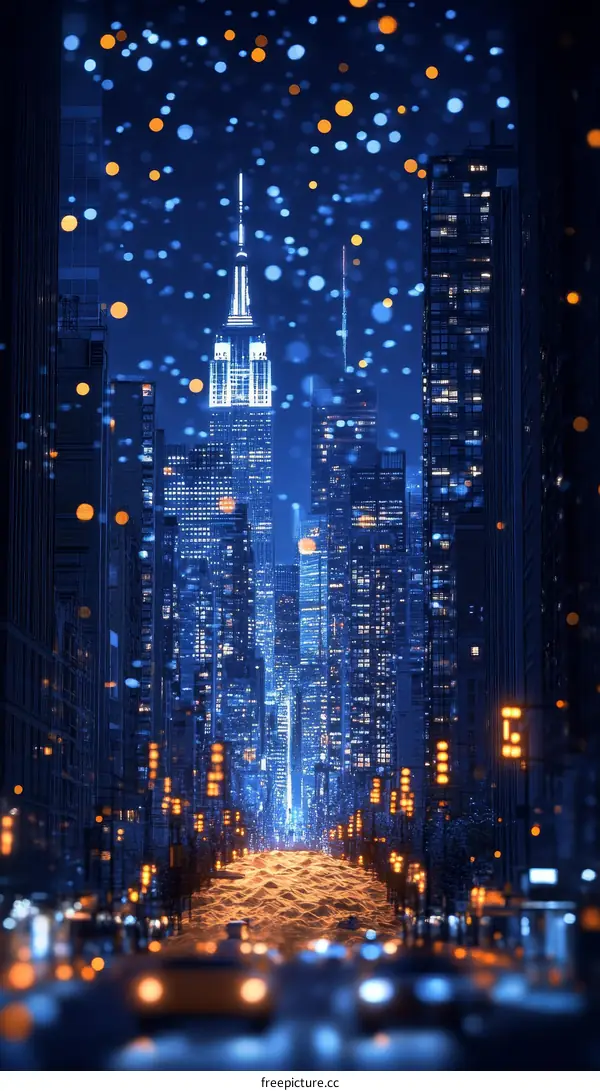 A Futuristic City at Night with Snow