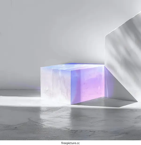 3D rendering of a simple white and purple geometric shape on a white background