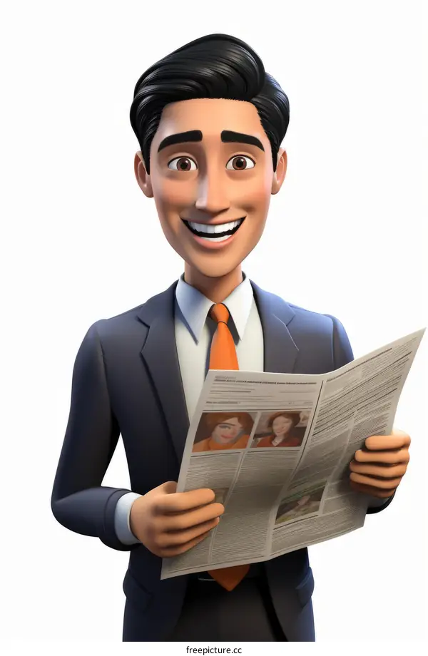 3D illustration of a businessman reading a newspaper