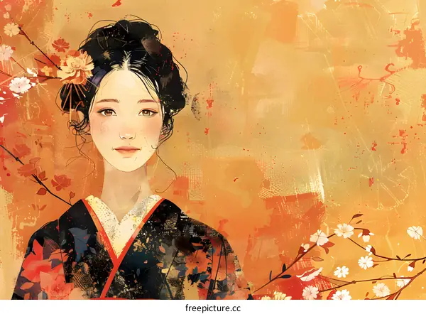 Portrait of a young woman in a kimono