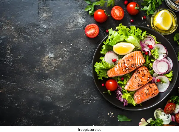 Grilled Salmon Salad with Fresh Greens and Vegetables